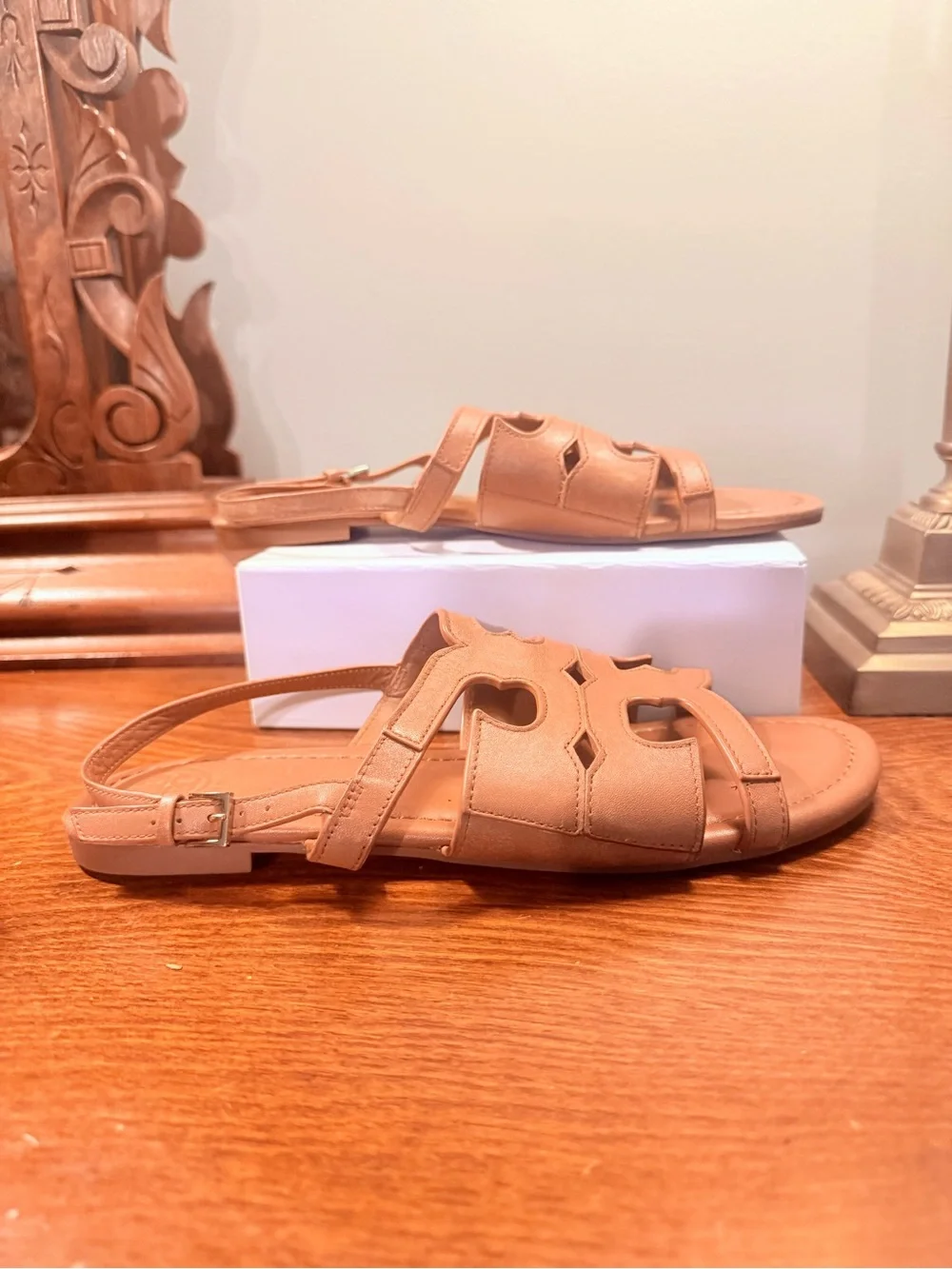 Tory Burch Cognac Leather Cutout Slingback Sandals Size 8